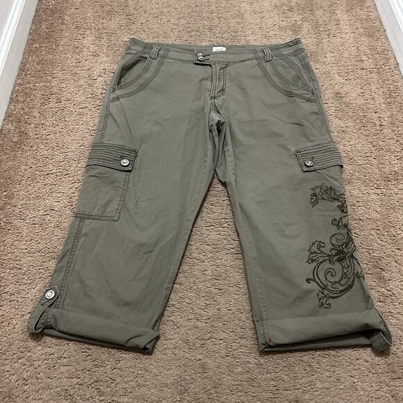 Cache Olive Green Cropped Cargo Pants w/ Rollup Button Hems - Sz 8 Vintage Y2K - Picture 4 of 8